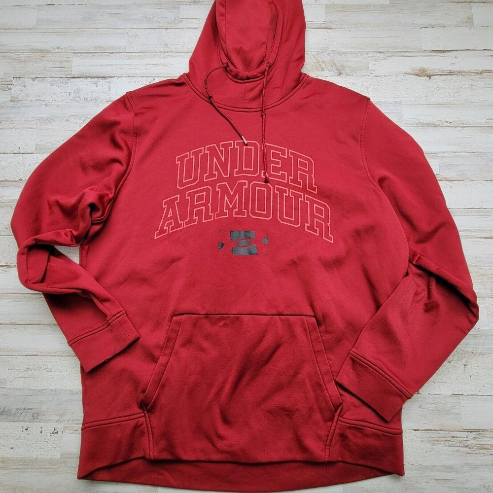 Under Armour Hoodie Mens XL UA Fleece Script Gym Training Sports Sweatshirt Red